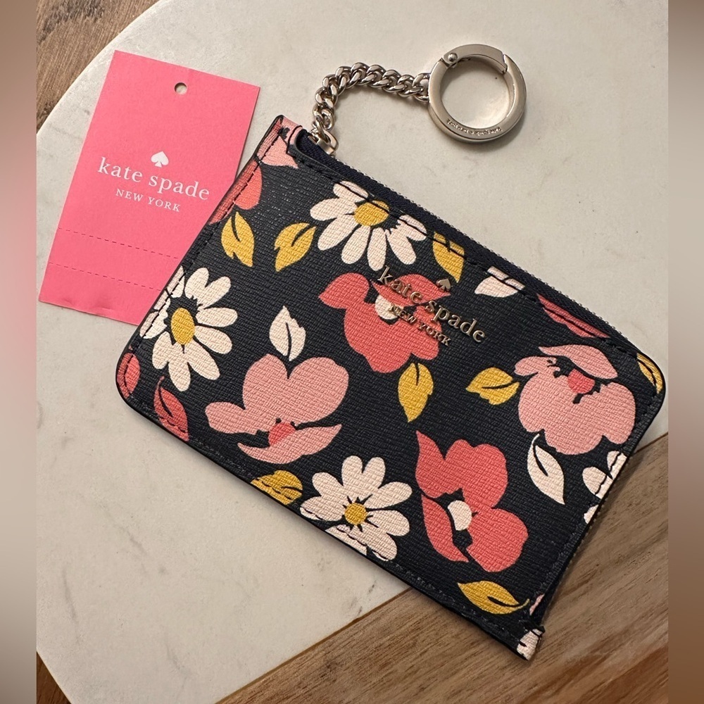 NWT! NEW! Kate Spade Black and White Houndstooth L-Zip Key Holder